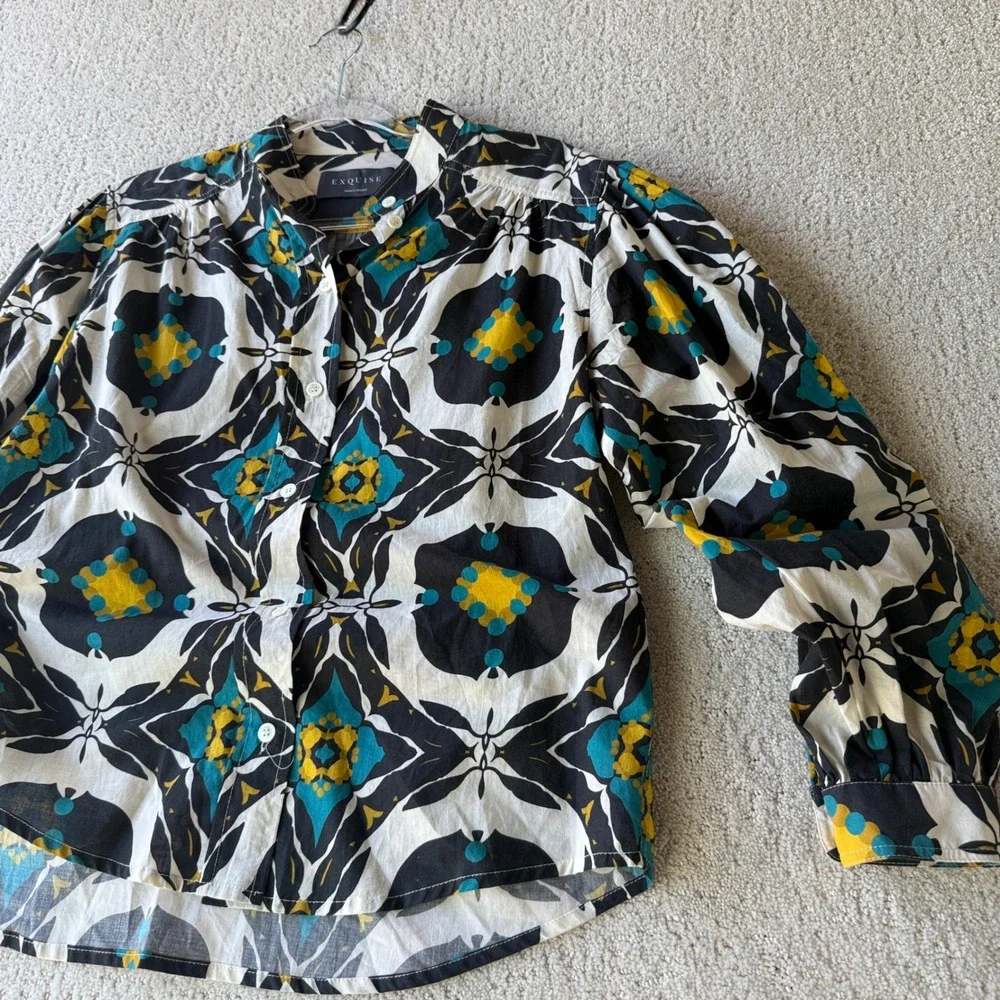 Anthropologie Exquise Button Down Shirt 4 Multi Geometric Kaleidoscope Print - Picture 3 of 15